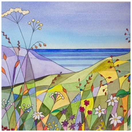 'Patchwork' pen and watercolour